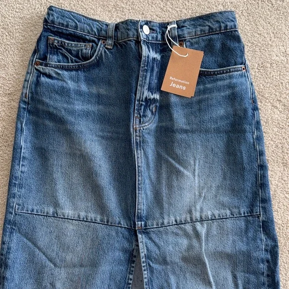 NWT Reformation Tazz Maxi Denim Skirt Hemlock Size 27